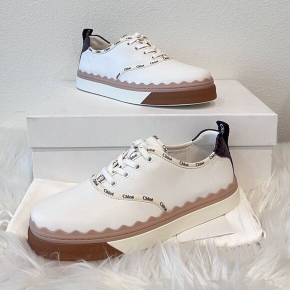 NIB CHLOE Lauren Logo Scallop Leather Low Top Nama Woody Telma Laces Sneakers 39 - Picture 4 of 12